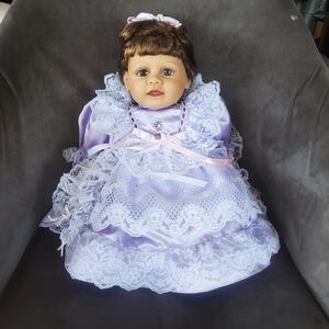 The Broadway Collection Female Doll 16-inch. Brown Hair. Lavender Lace Doll